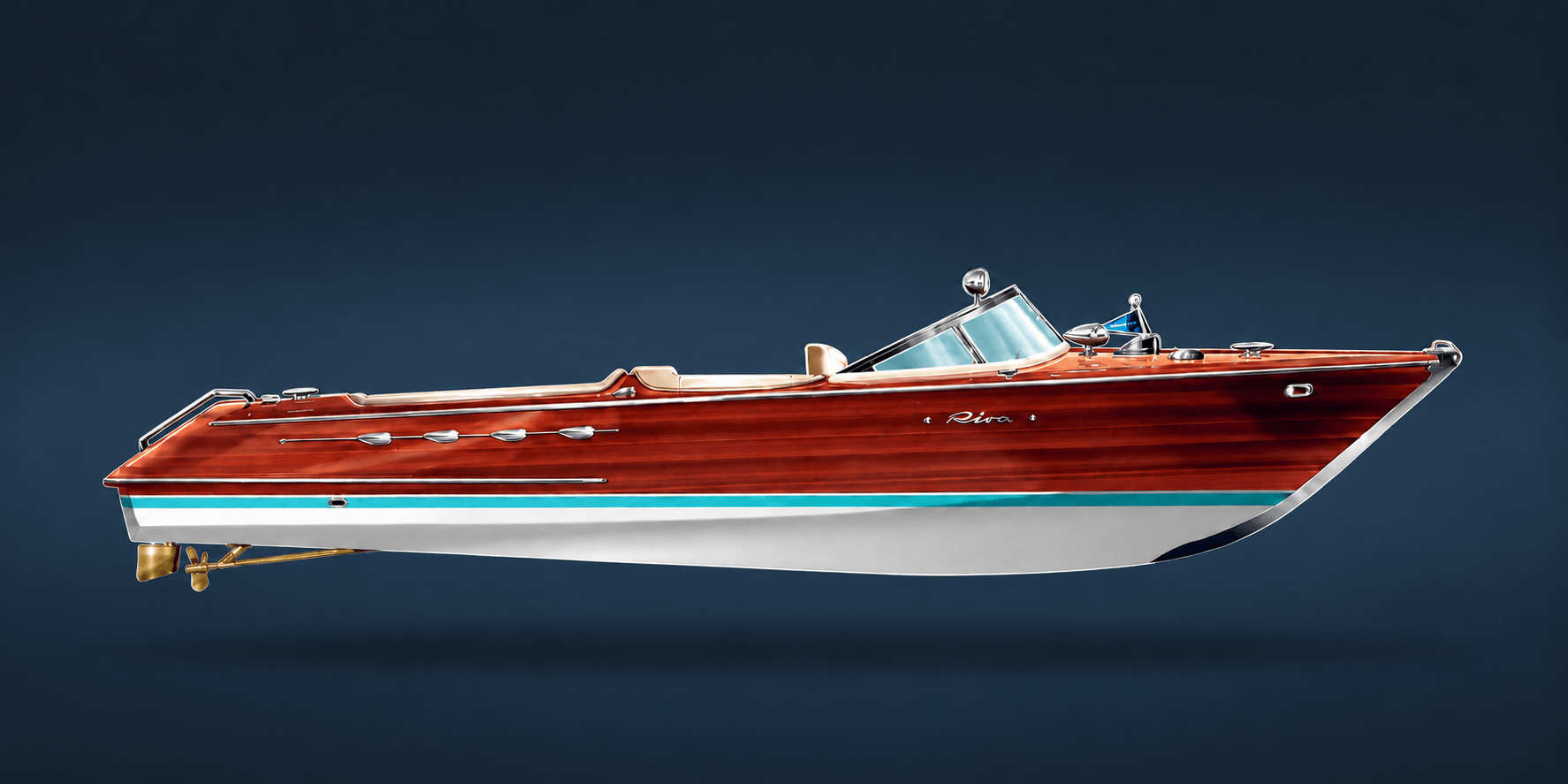 Катер Riva Aquarama в профиль: деревянный корпус и хромированные детали